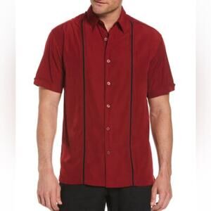 Cubavera Red Short Sleeve Button Down Panel Shirt w/ Contrast‎ Stitching Sz XL